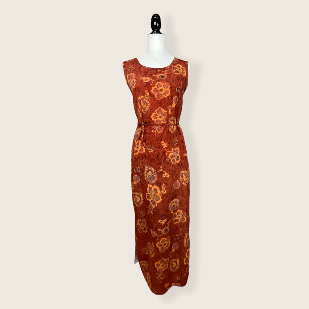 Vintage East West Rust Orange/Brown Floral Dress
